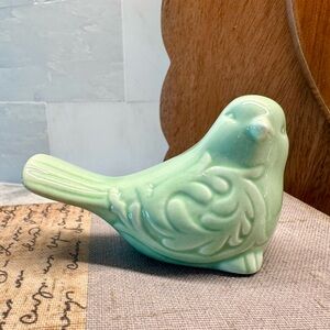 New French Country Cottage Spring Green Glazed Ceramic Bird Decor Figurine 3.25”